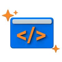 AI Code Editor 3D Icon, Code tag icon for AI-assisted programming or web development. png