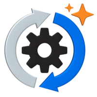AI Gear Rotation Icon. Gear with rotation arrows symbolizing AI-powered workflow automation. png