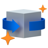 3D cube icon with arrow representing AI systems, modeling, and layered architecture in digital environments. png