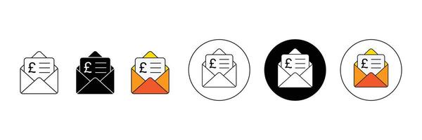 Set of envelope icon with pound. Salary, send money glyph, Professional, Currency symbol. vector