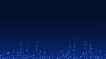 Smart city technology in the form of pixels with unique light projecting behind the city, conveying the city's technology that utilizes modern and intelligent technology innovations video