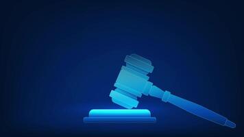 LegalTech a legal hammer with a hologram and globe behind it, represents legal change using Artificial Intelligence or AI technology to improve the justice process and transparency of the legal system video