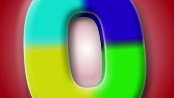Colorful 3D letter O animation spinning over a soft red gradient, ideal for branding, videos, and design elements. video