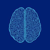 concept of mental health or deep learning, graphic of brain shape combined with fingerprint vector