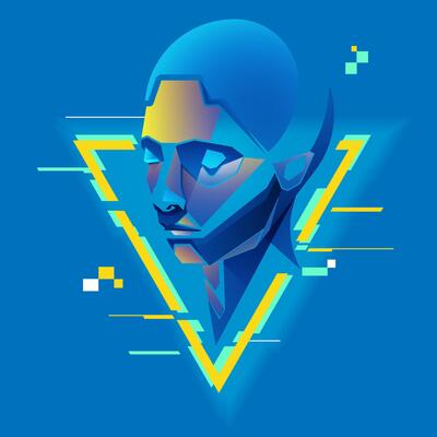 graphic of AI artificial intelligence head presented in cyberpunk vivid colour