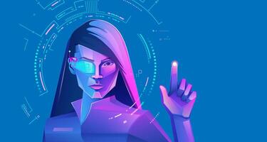 concept of VR virtual reality technology or augmented reality gaming, graphic of futuristic girl with vr glasses vector