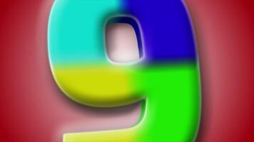 Glossy 3D number 9 animation with smooth rotation and red gradient backdrop, ideal for typographic and visual work. video