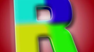 Bright and playful 3D animation of letter R with lively movement and red background-great for design and . video