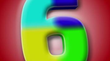3D animation of number 6 in lively colors, rotating on a red gradient background, tailored for design use. video