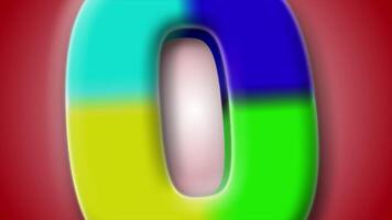 Animated number 0 in 3D with vibrant gradients and smooth transitions on a red background, perfect for design and . video