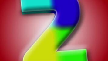 Bold 3D rendering of number 2 with colorful transitions and a sleek red backdrop, ideal for typographic videos and design.