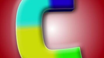 3D letter C rendered with vivid colors and motion, set against a red gradient background for use in design and animation projects. video