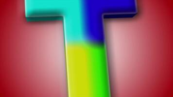 Color-shifting 3D animation of letter T set on a red gradient canvas, designed for creatives in this and digital media. video