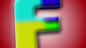 Animated 3D letter F in colorful design with motion-rich angles and a red gradient setting, suitable for , graphics, and branding. video