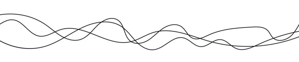 Thin curved wavy lines. Three black wavy lines on white . vector