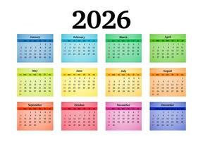 Calendar for 2026 isolated on a background. Sunday to Monday, business template. illustration vector