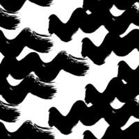 Seamless pattern with black wavy grunge brush in abstract shapes on white background. vector