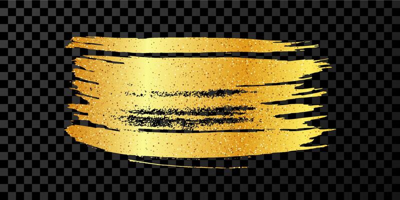 Gold brush stroke. Hand ink spot isolated on dark background. illustration