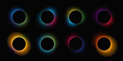 Circle illuminate with gradient. Set of round neon banners isolated on black background. illustration vector