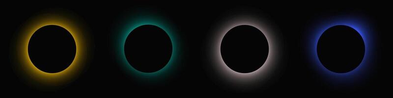 Circle illuminate frame with gradient. Set of four round neon isolated on black background. illustration vector