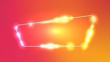 Neon rounded frame with shining effects on orange background. Empty glowing techno backdrop. illustration vector