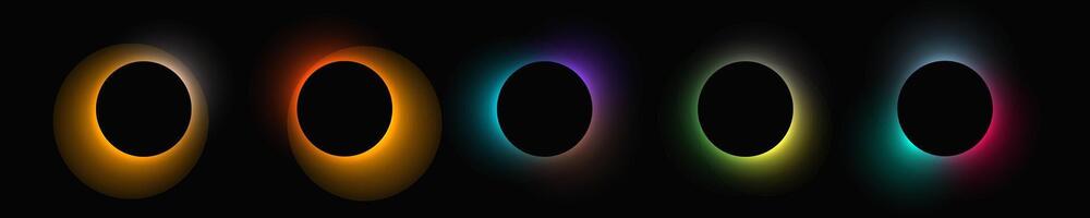 Circle frame with gradient. Set of five round neon isolated on black background. illustration vector