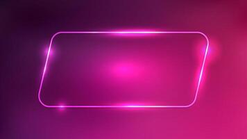 Neon rounded parallelogram frame with shining effects on dark pink background. Empty glowing techno backdrop. illustration vector