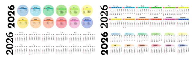 Set of calendars for 2026 isolated on a white background vector
