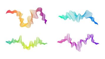 Curved wavy stripes. Set of four abstract colored gradient wave on white background. vector