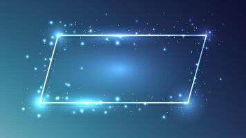 Neon frame with effects and sparkles on dark blue background. Empty glowing techno backdrop. illustration vector