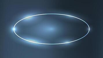 Neon oval frame with shining effects on dark background. Empty glowing techno backdrop. illustration vector