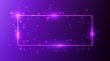 Neon rectangular frame with shining effects and sparkles on blue background. Empty glowing techno backdrop. illustration vector