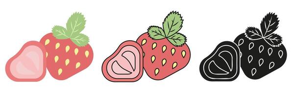 Set of strawberry illustrations. Berries in flat and silhouette styles. vector
