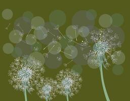 Abstract illustration of dandelions in the wind - delicate floral design on a green background. Nature background. vector