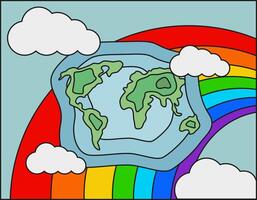 Abstract world map on rainbow. Cartoon Earth, for world map template. vector
