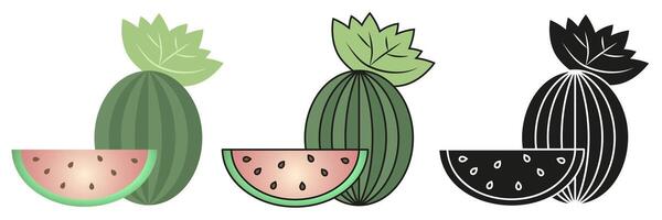 Set of watermelon illustrations in three different styles. Minimalistic and modern composition. vector
