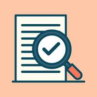 Magnifying verification marks sheet showing completed documents cartoon flat design illustration vector