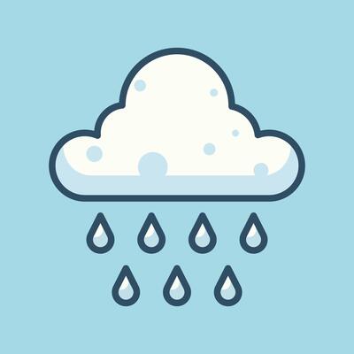 Animated rain cloud showers droplets cartoon flat design illustration