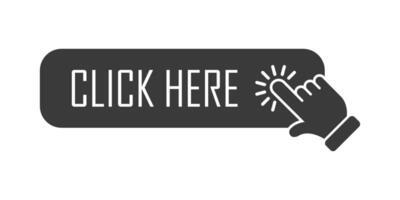 Click here button with hand pointing to the left vector