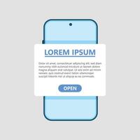 Open mobile phone with text box for website design vector