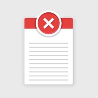 A red and white clipboard with an x mark on it vector