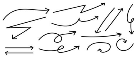 Set of simple lines hand drawn black arrows in various style. Set of simple of hand drawn black arrows. Set of simple lines hand drawn black arrows vector