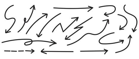 Set of simple lines hand drawn black arrows in various style. Set of simple of hand drawn black arrows. Set of simple lines hand drawn black arrows. Various of simple lines arrows collection vector