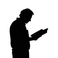 Full body silhouette of a person engrossed in reading a book. Silhouette of a Person Reading a Book vector