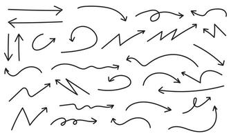 Collection of hand drawn curved arrow doodle style on white background. set of zigzag artistic arrow, directional arrow symbol vector