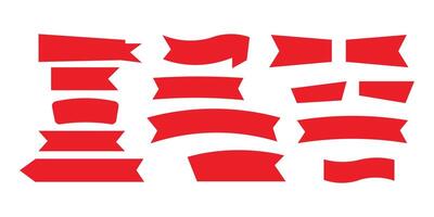 Collection of red ribbon banner shape label illustration on white background. blank award shape frame design element vector