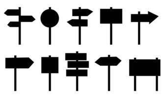 Collection of wooden silhouette blank signpost board vetor on white background. empty road direction signboard vector