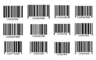 Bar code icon label for shop product. Universal product scan code. Bar code icon template. Black long barcode label vector