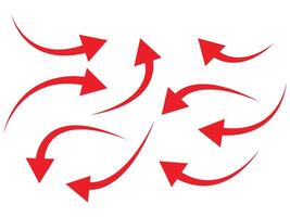 Collection of red curved arrow symbol, direction arrow set illustration on white background. Curved arrow icon set vector