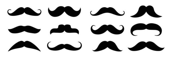 Mustache icon collection. Set of different man mustache icons. Hipster mustache icons. Mustache silhouette collection vector